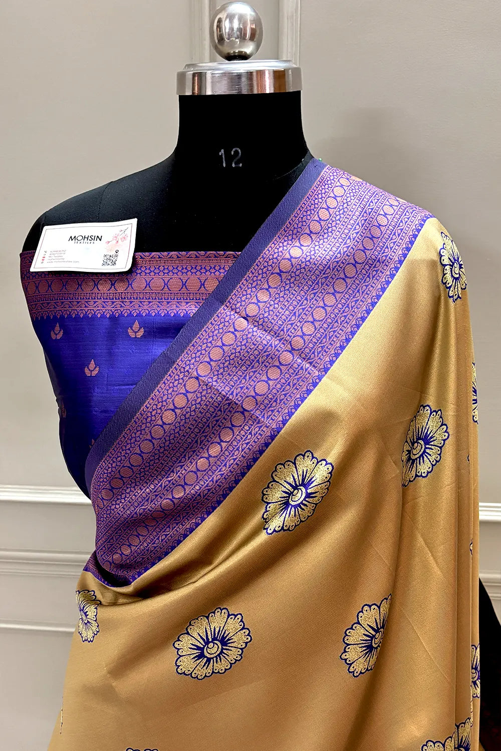 Mustard and Blue Resham Zari Banarasi Silk Saree