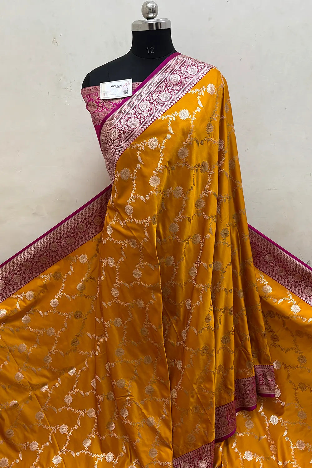 Mustard and Pink Zari Katan Mashru Silk Banarasi Saree