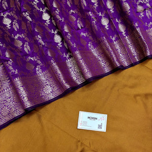 Mustard and Purple Plain Semi Katan Silk Banarasi Silk Suit