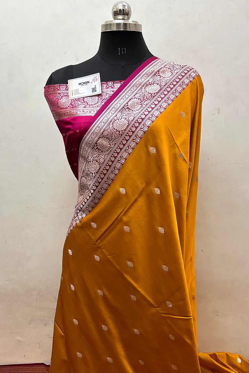 Mustard and Rani Zari Katan Mashru Silk Banarasi Saree