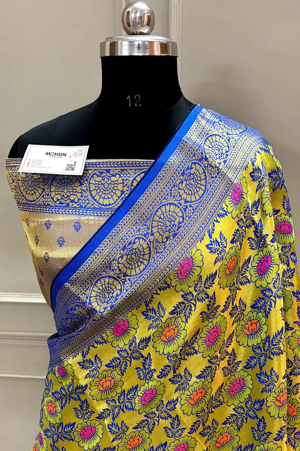 Mustard and Royal Blue Zari Banarasi Silk Saree