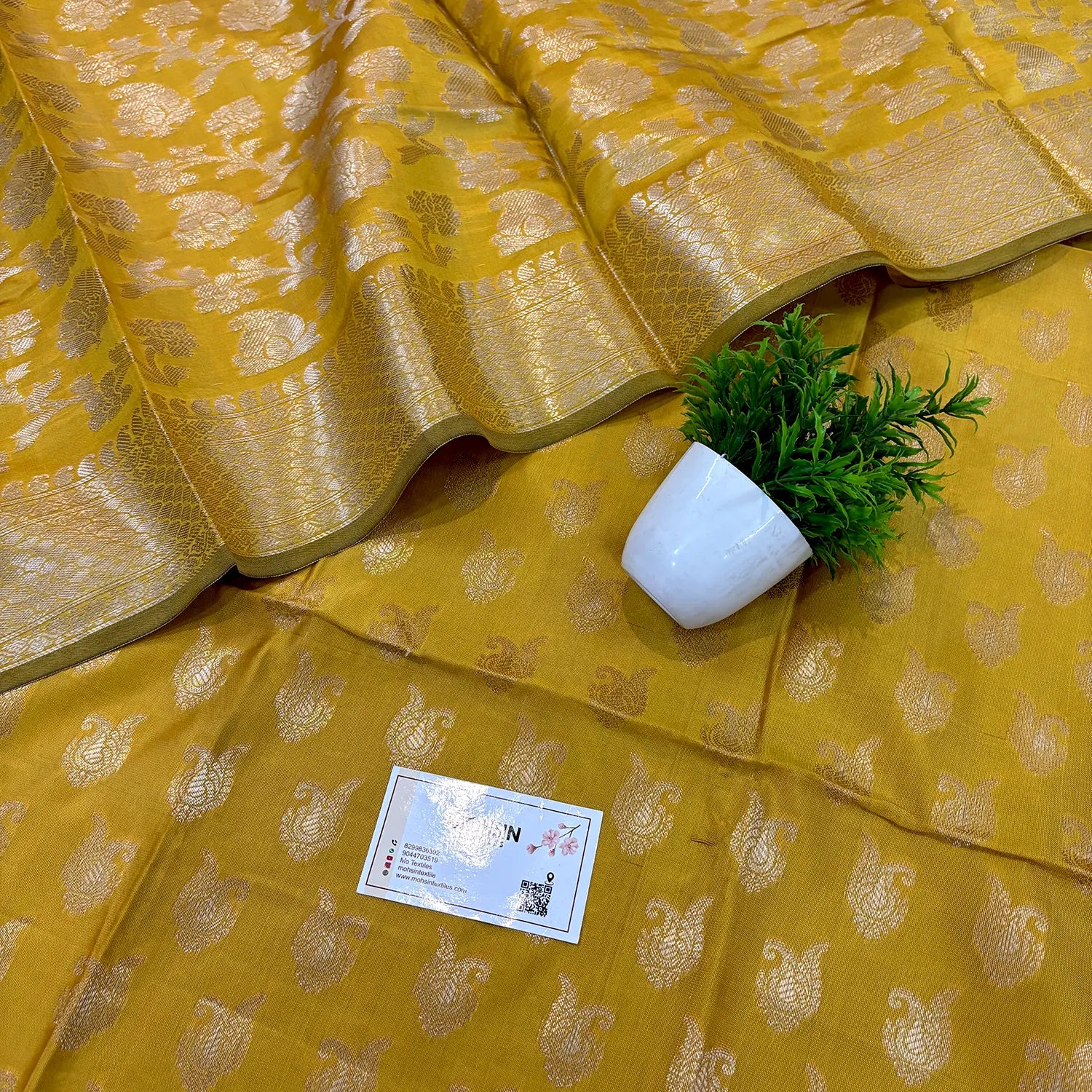 Mustard Chirag Buti Satin Silk Banarasi Suit