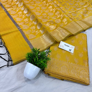 Mustard Chirag Buti Satin Silk Banarasi Suit