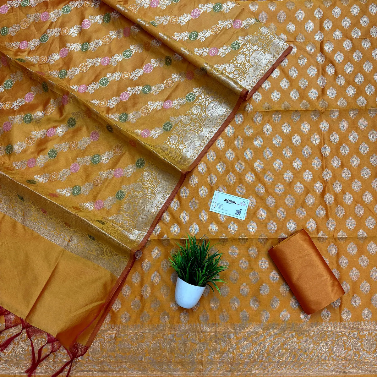 Mustard Golden Zari Banarasi Silk Suit