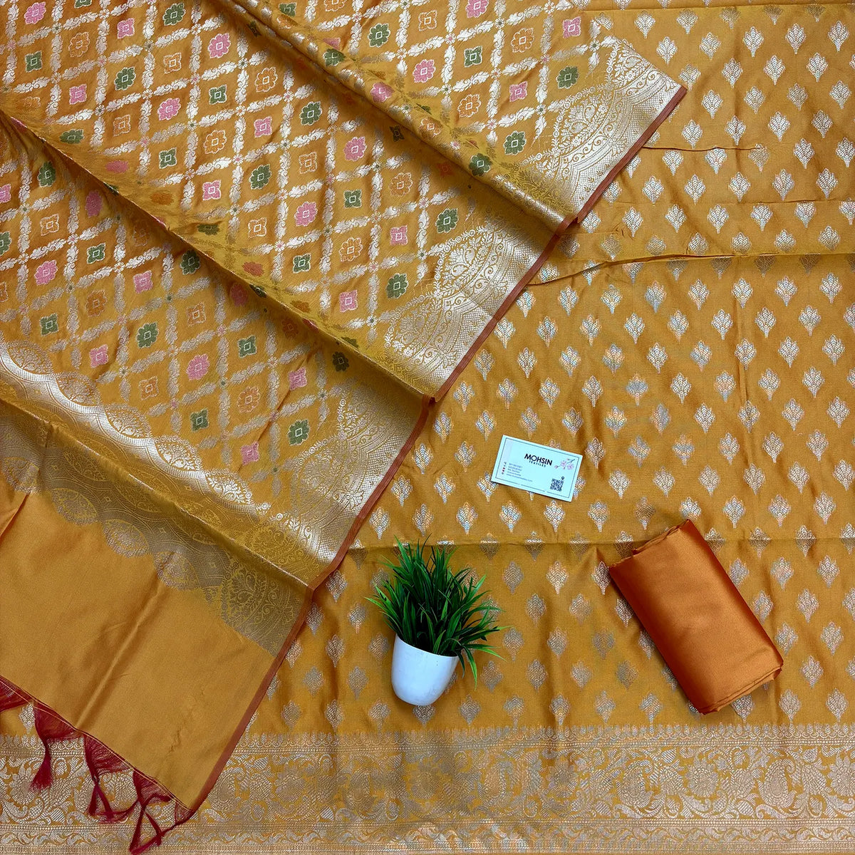 Mustard Golden Zari Banarasi Silk Suit
