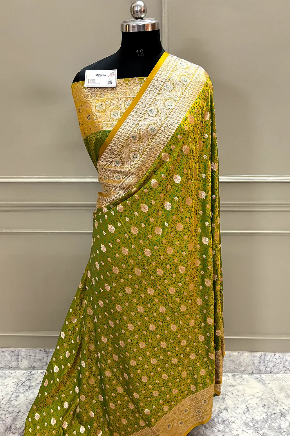 Mustard Green Chunni Munni Katan Silk Banarasi Saree