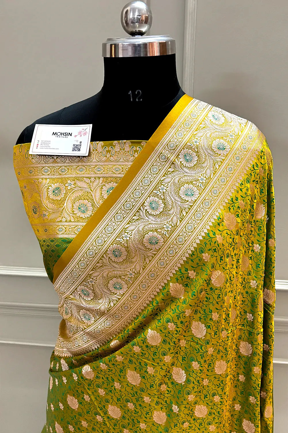 Mustard Green Chunni Munni Katan Silk Banarasi Saree