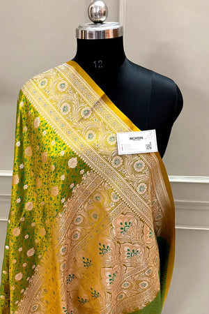 Mustard Green Chunni Munni Katan Silk Banarasi Saree