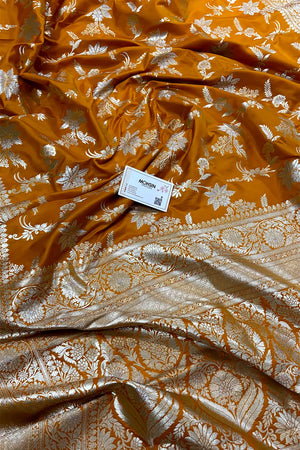 Mustard Jasmine Jaal Katan Silk Banarasi Saree