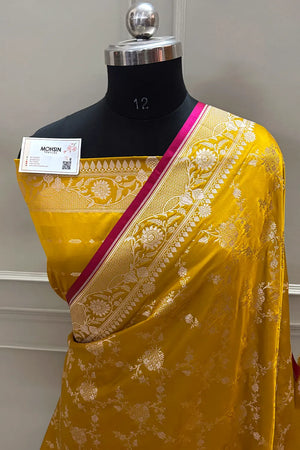 Mustard Jhanjaal Katan Mashru Silk Banarasi Saree