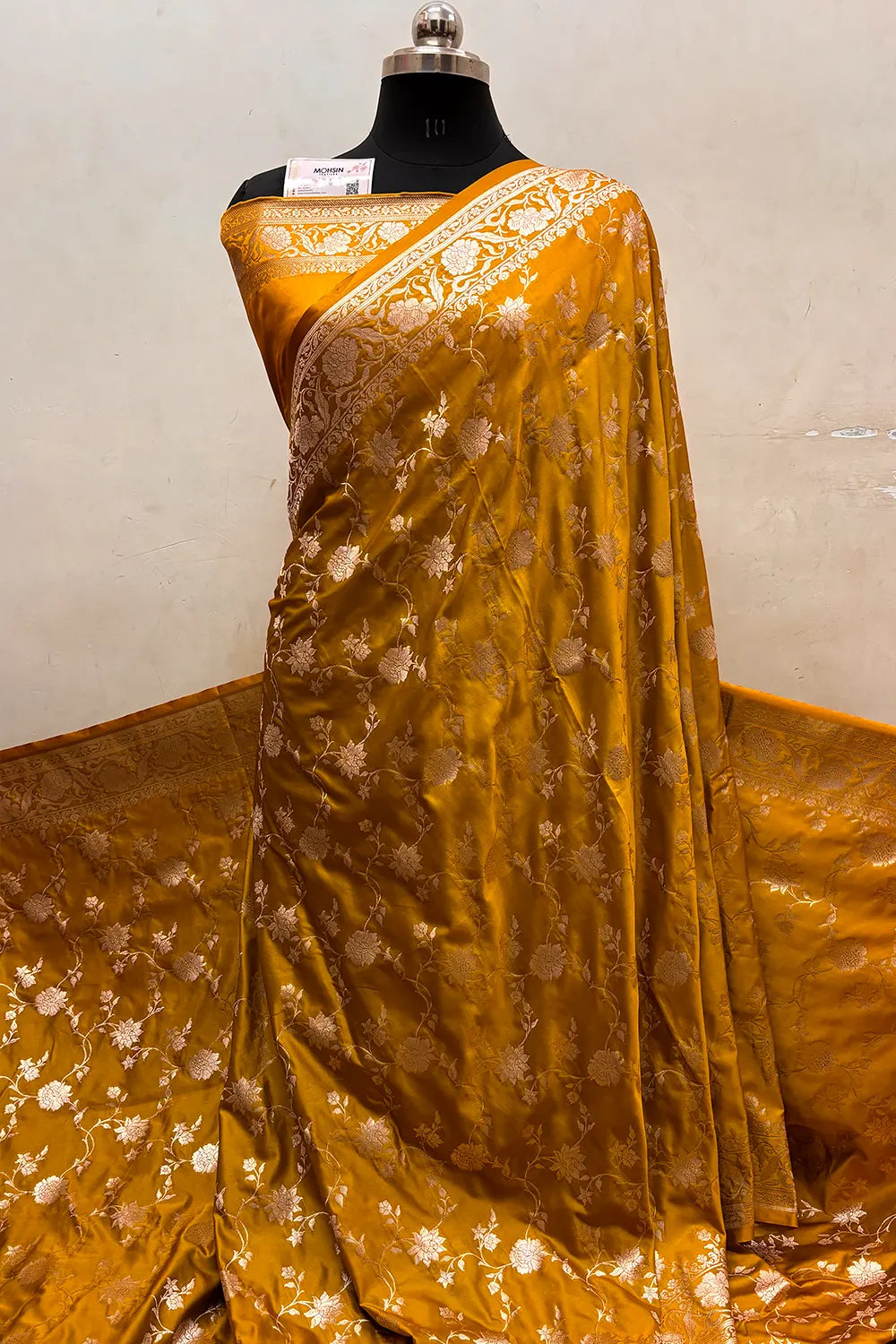 Mustard Kesari Jaal Katan Silk Banarasi Saree