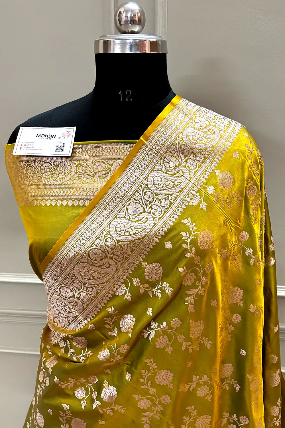 Mustard Nafis Jaal Katan Silk Banarasi Saree