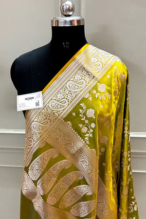 Mustard Nafis Jaal Katan Silk Banarasi Saree