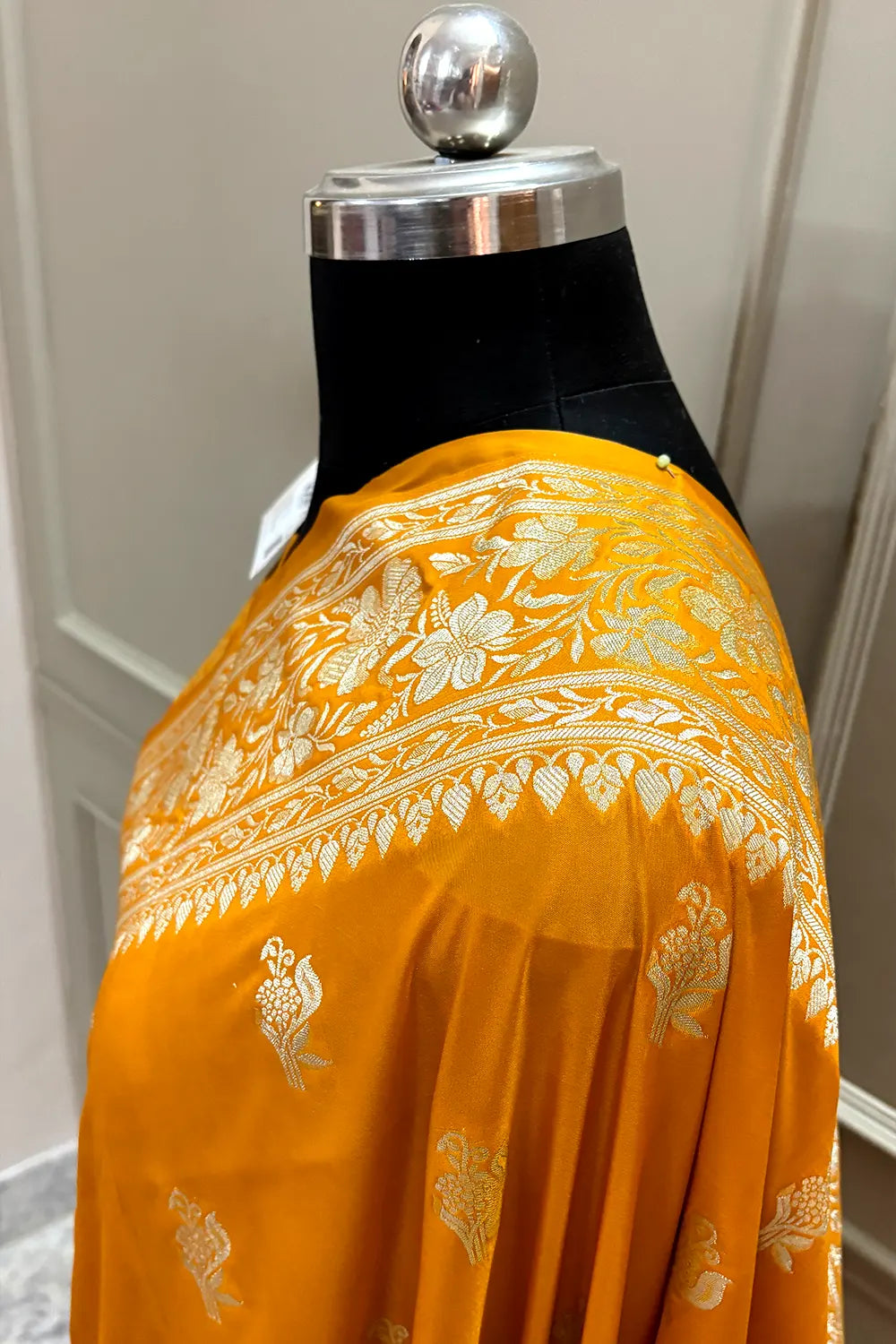 Mustard Orange Zari Katan Silk Banarasi Saree