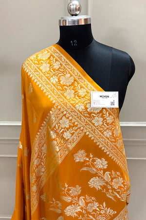 Mustard Orange Zari Katan Silk Banarasi Saree