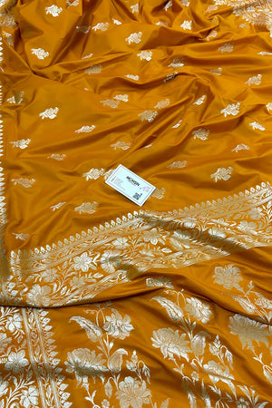 Mustard Orange Zari Katan Silk Banarasi Saree