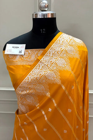 Mustard Orange Zari Katan Silk Banarasi Saree