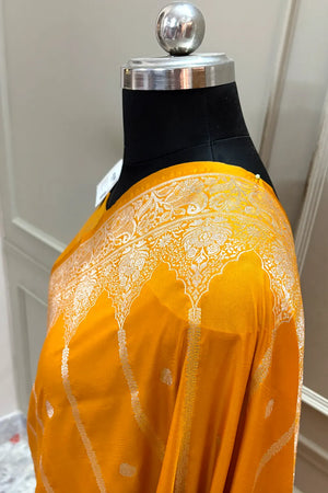 Mustard Orange Zari Katan Silk Banarasi Saree