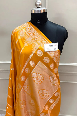 Mustard Orange Zari Katan Silk Banarasi Saree