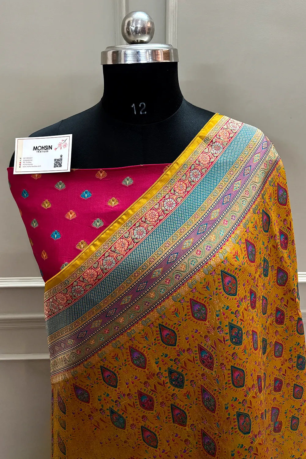 Mustard Pashmina Pure Viscose Georgette Silk Banarasi Saree