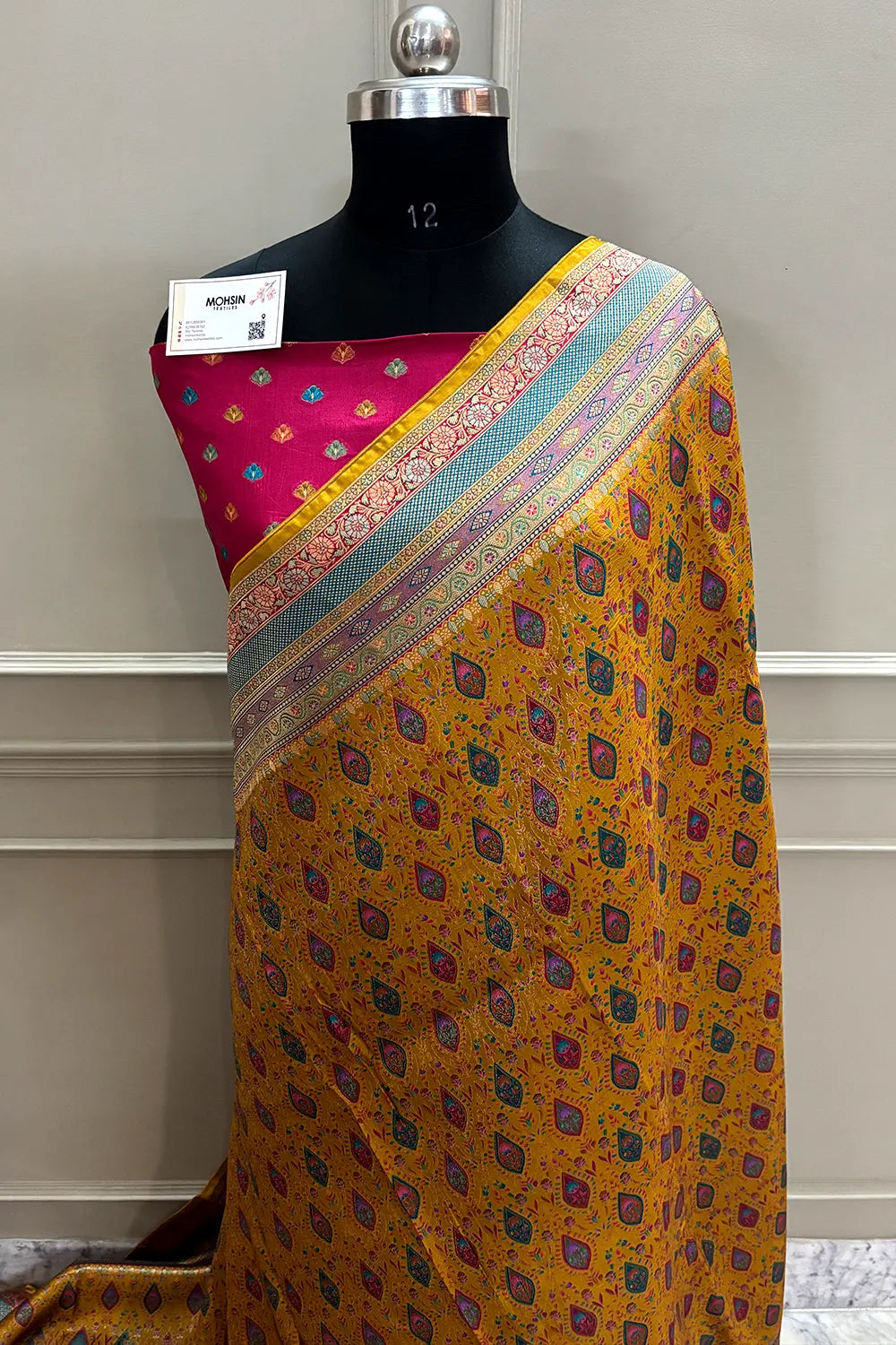 Mustard Pashmina Pure Viscose Georgette Silk Banarasi Saree