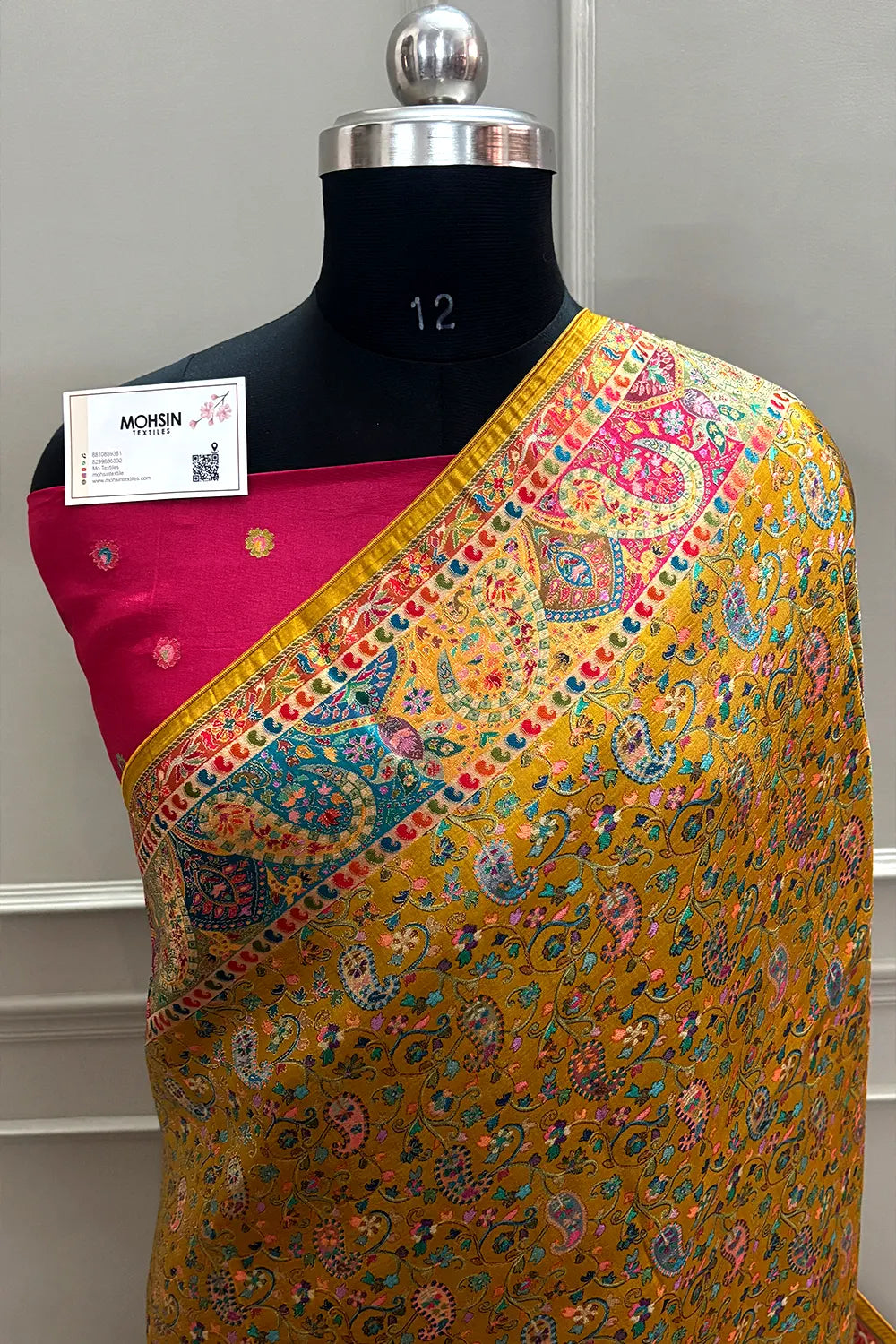 Mustard Pashmina Pure Viscose Georgette Silk Banarasi Saree