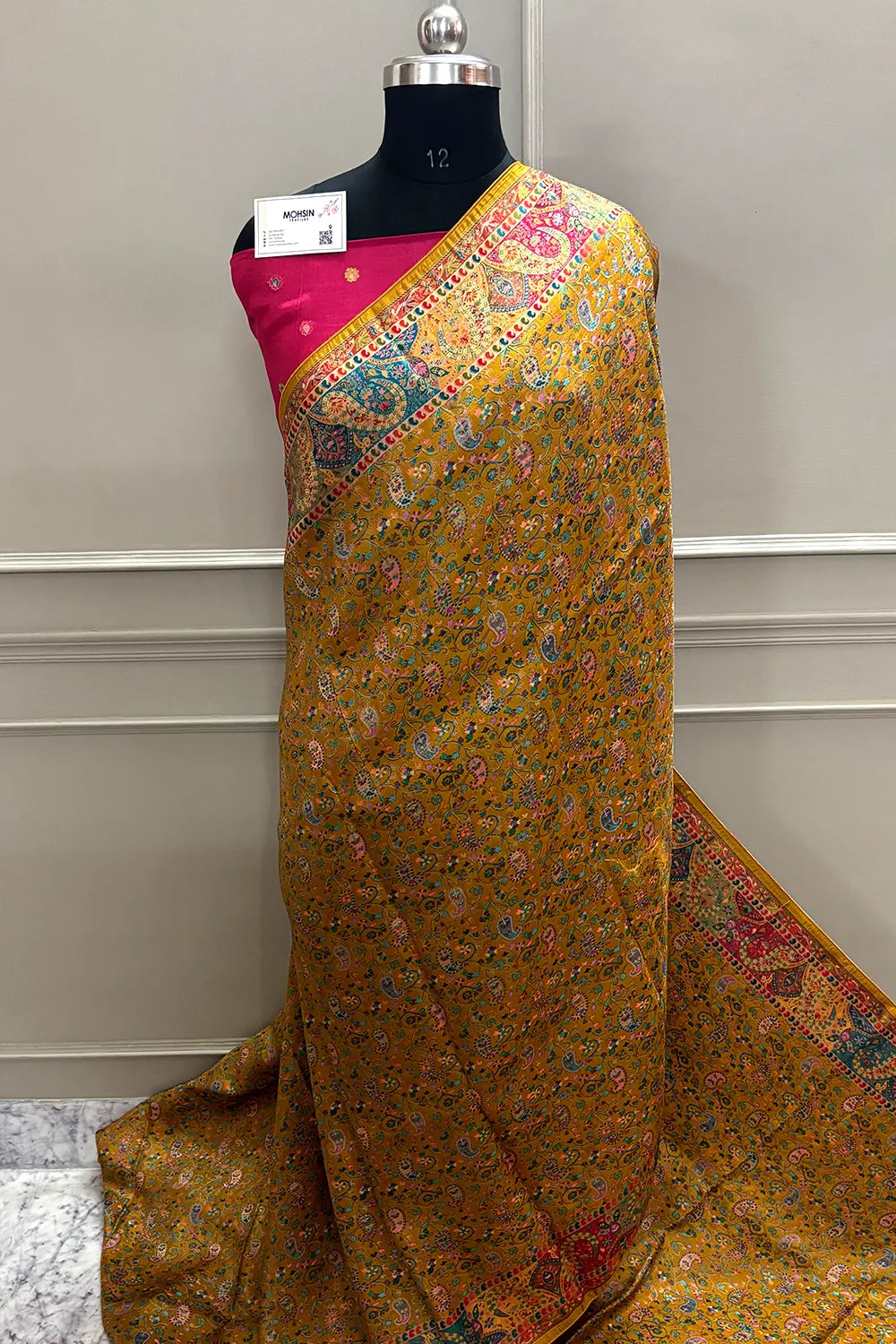 Mustard Pashmina Pure Viscose Georgette Silk Banarasi Saree
