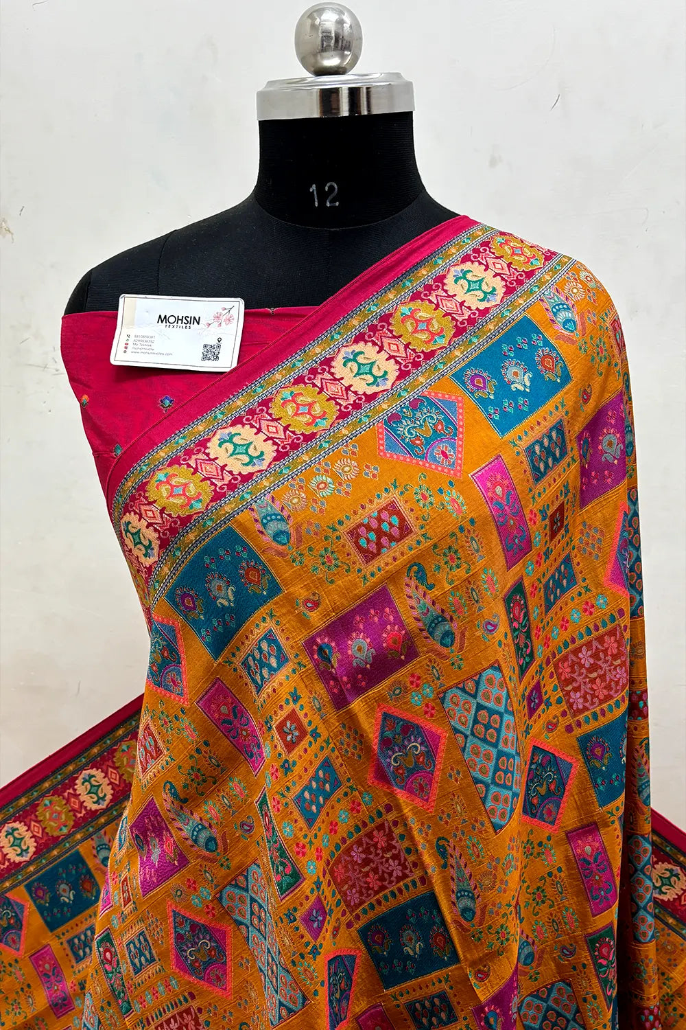 Mustard Pashmina Pure Viscose Georgette Silk Banarasi Saree