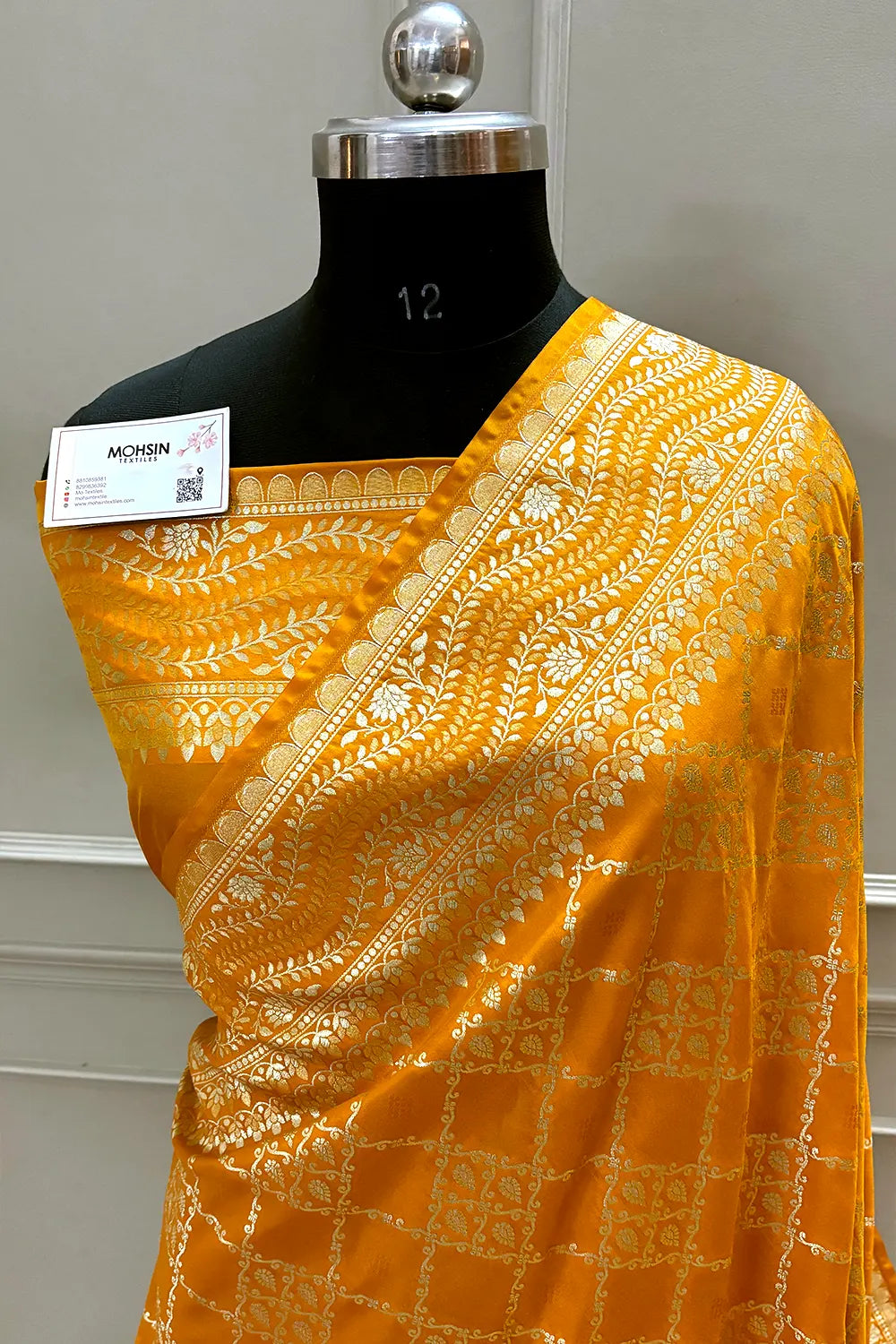 Mustard Pi Jaal Katan Silk Banarasi Saree