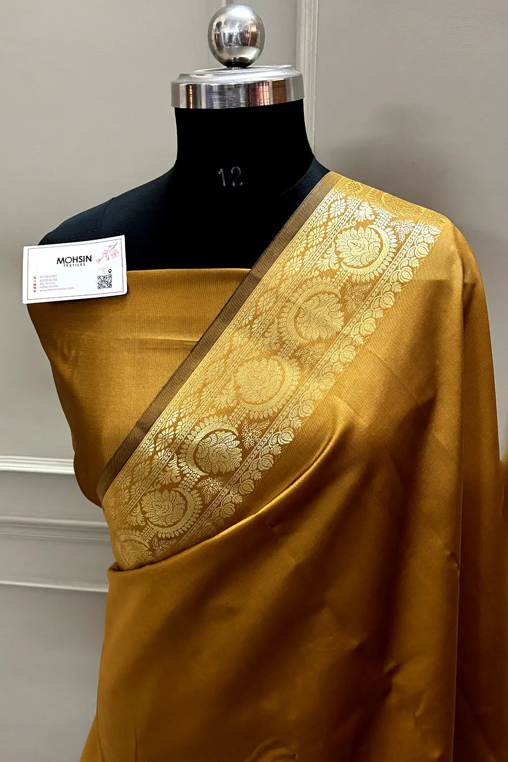 Mustard Plain Semi Katan Silk Banarasi Saree