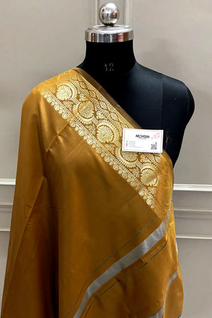 Mustard Plain Semi Katan Silk Banarasi Saree