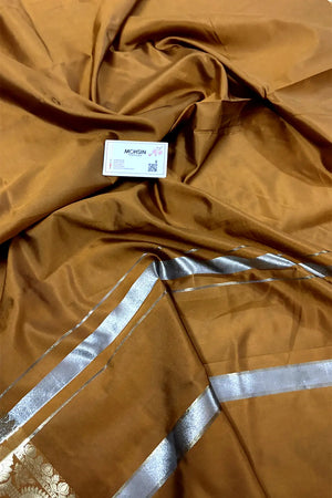 Mustard Plain Semi Katan Silk Banarasi Saree