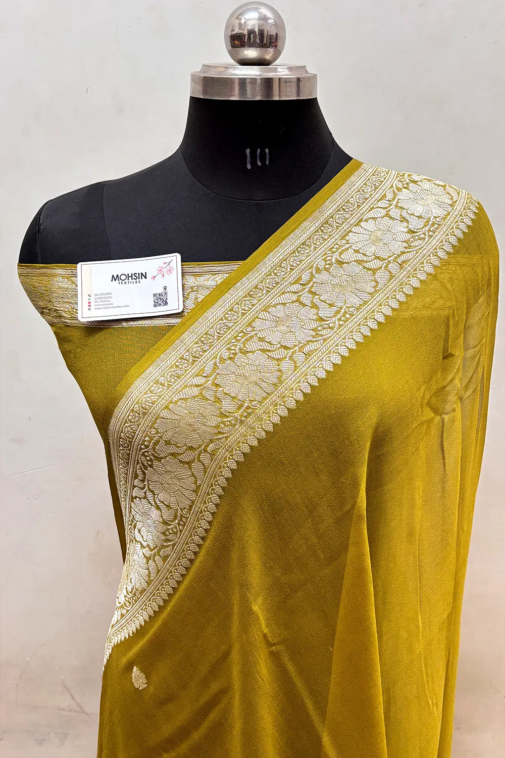 Mustard Pure Khaddi Georgette Silk Banarasi Saree
