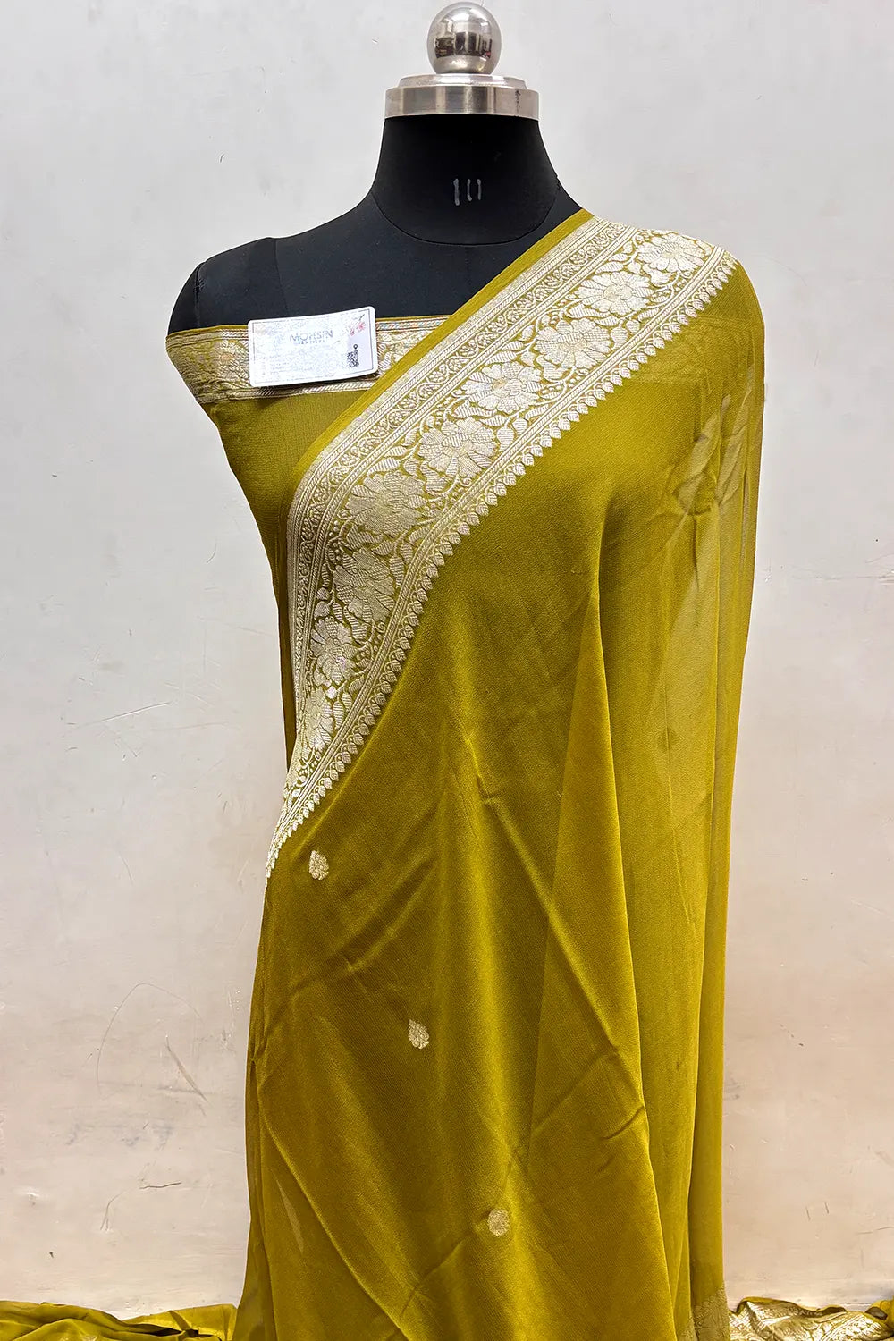 Mustard Pure Khaddi Georgette Silk Banarasi Saree