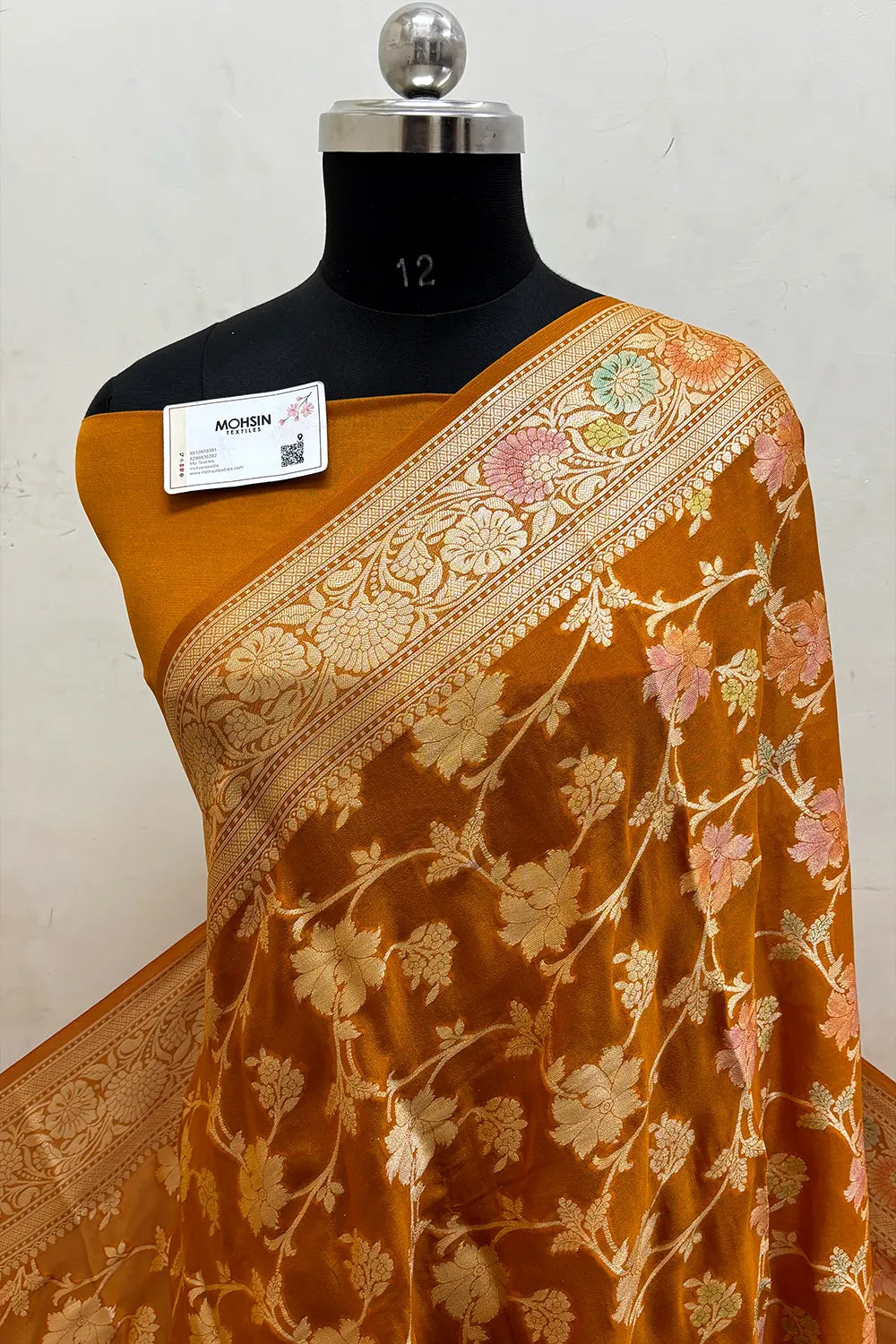 Mustard Pure Khaddi Georgette Silk Banarasi Saree