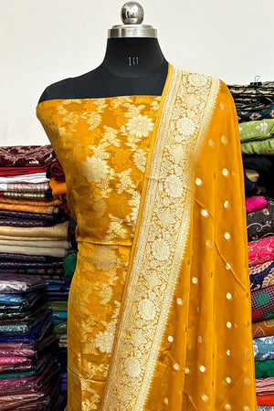 Mustard Pure Viscose Georgette Banarasi Suit