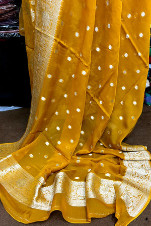 Mustard Pure Viscose Georgette Banarasi Suit