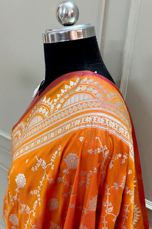 Mustard Quantum Jaal Katan Silk Banarasi Saree