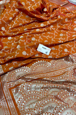 Mustard Quantum Jaal Katan Silk Banarasi Saree