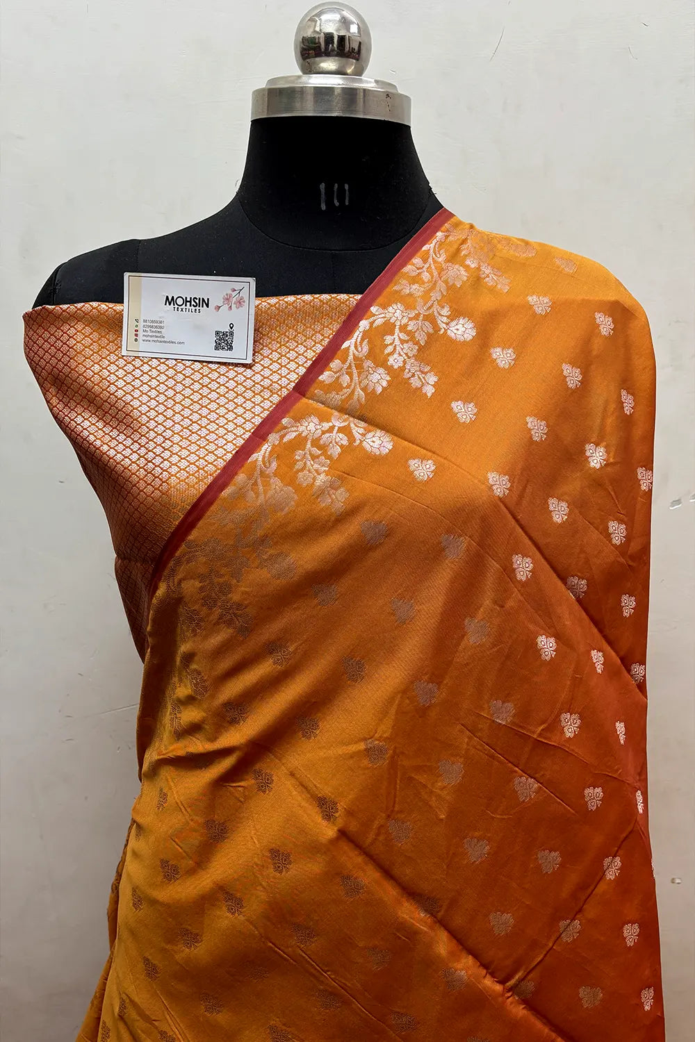 Mustard Semi Katan Silk Banarasi Saree