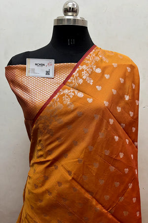 Mustard Semi Katan Silk Banarasi Saree