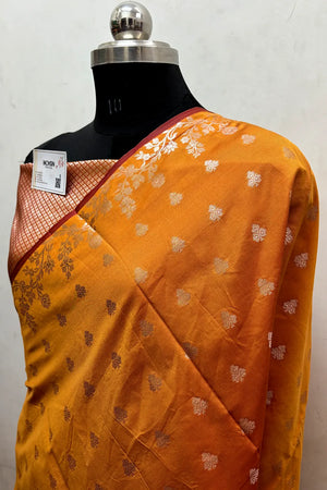 Mustard Semi Katan Silk Banarasi Saree