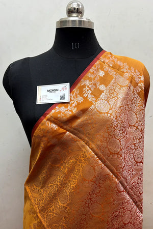 Mustard Semi Katan Silk Banarasi Saree
