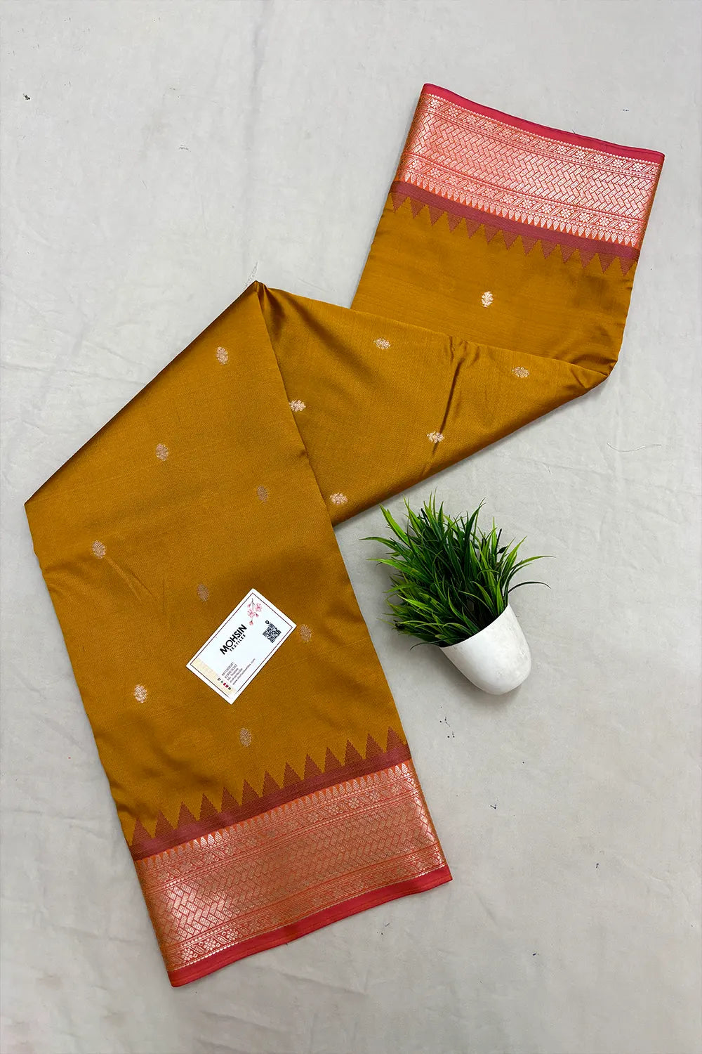 Mustard Semi Katan Silk Banarasi Saree