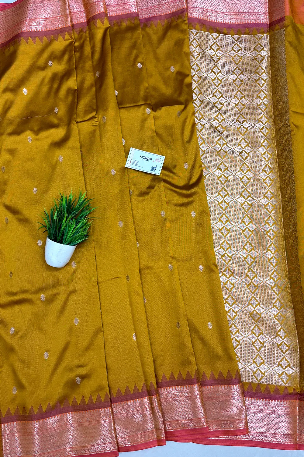 Mustard Semi Katan Silk Banarasi Saree