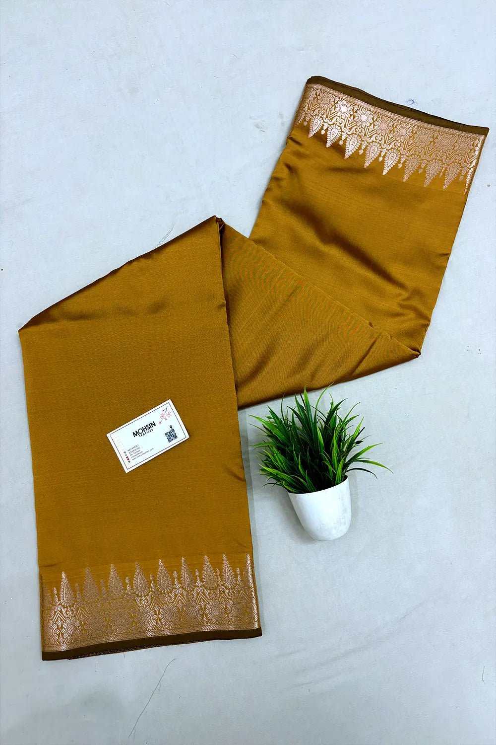 Mustard Semi Katan Silk Banarasi Saree