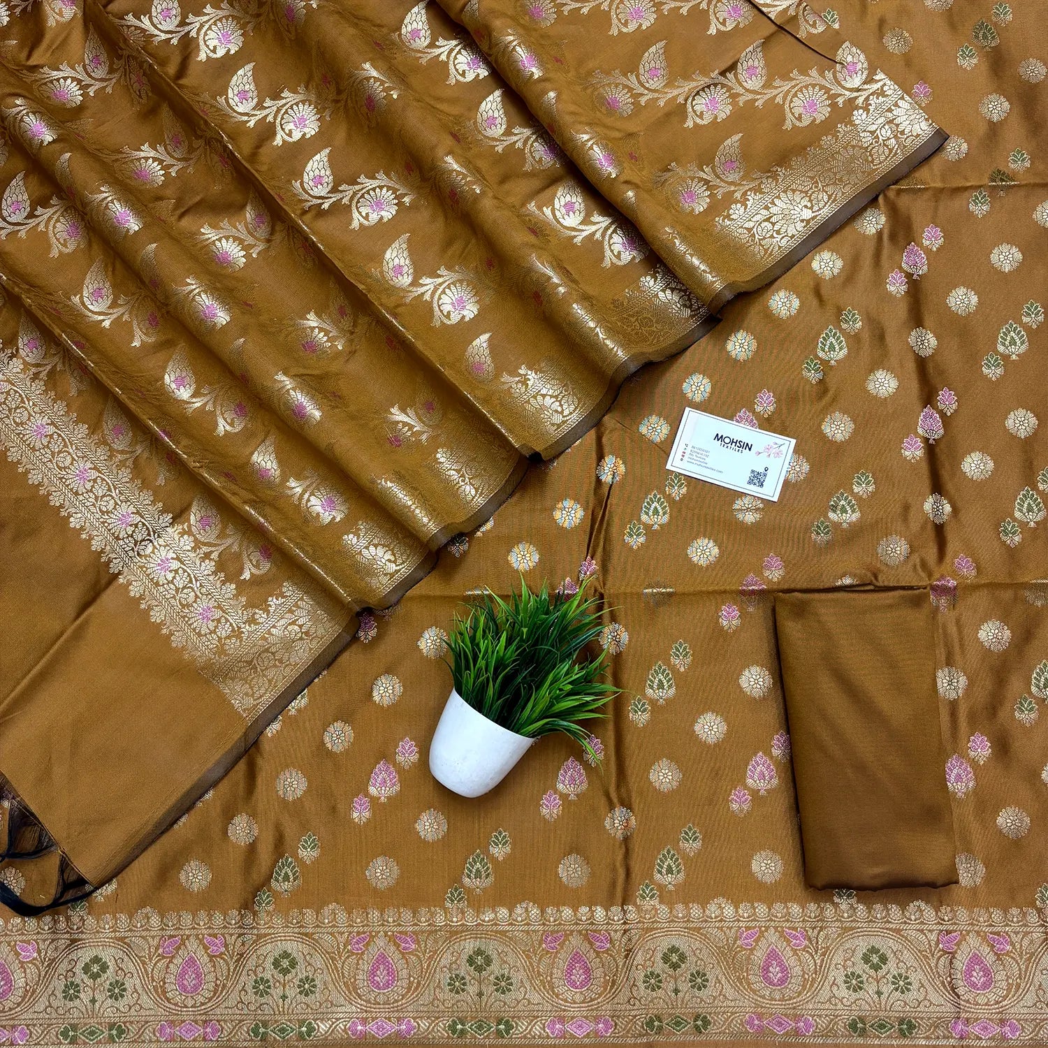 Mustard Semi Katan Silk Banarasi Suit