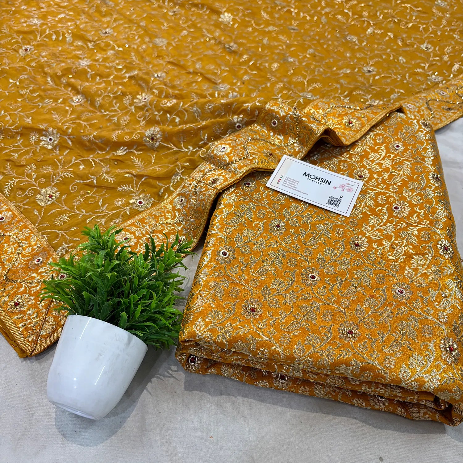 Mustard Stone Work Kimkhab Silk Banarasi Gharara