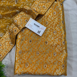 Mustard Stone Work Kimkhab Silk Banarasi Gharara