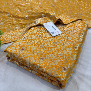 Mustard Stone Work Kimkhab Silk Banarasi Gharara